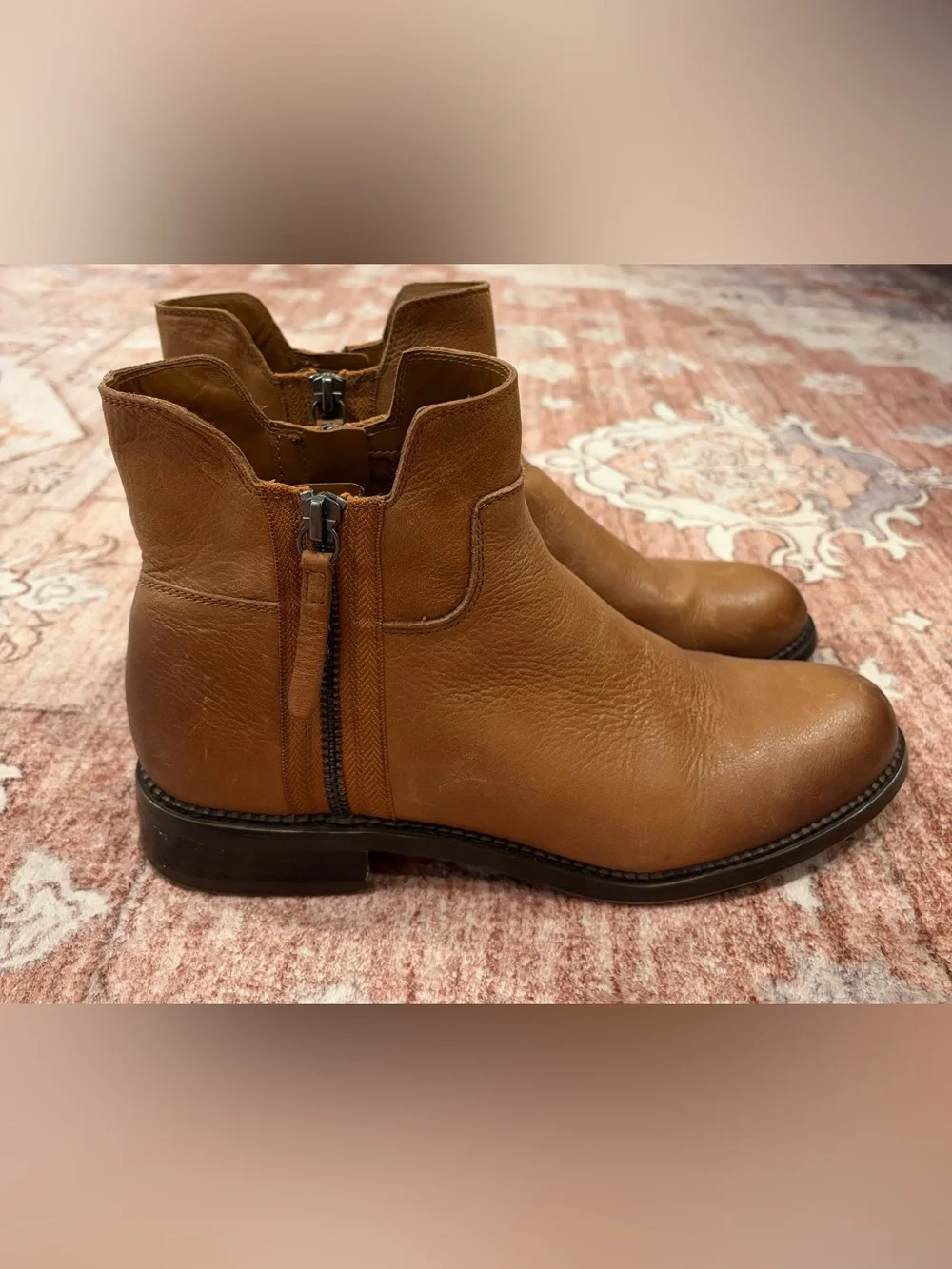Franco Sarto Women's Brown Leather Side-Zip Ankle Booties